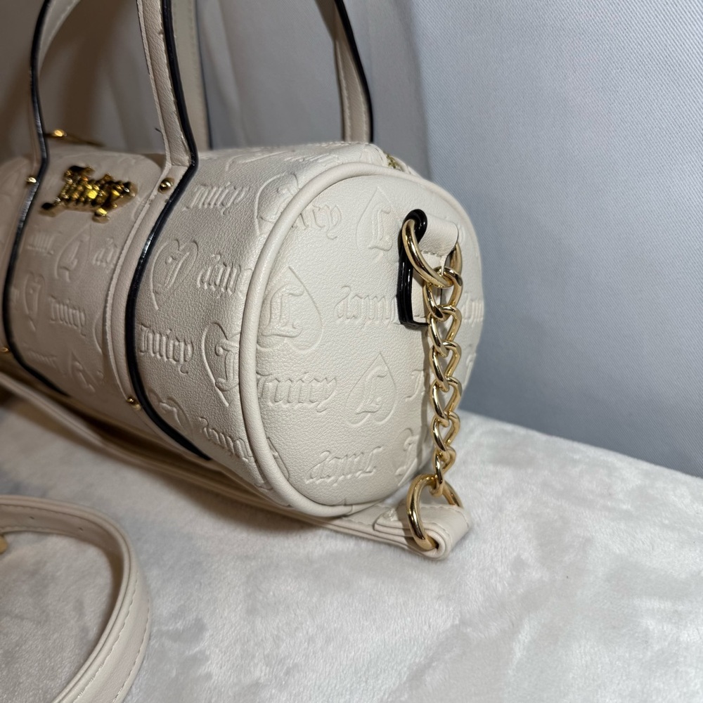 Juicy Couture Y2K White Barrel Bag‎ Gold Logo Crossbody Satchel Purse - Picture 3 of 8